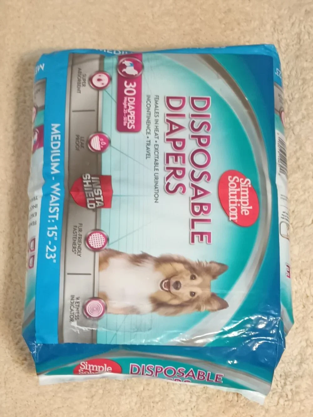NEW~ Simple Solution Disposable Female Dog Diapers, Med. 15